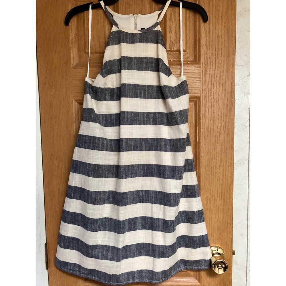 Spaghetti Strap Blue and White Striped Linen Dress